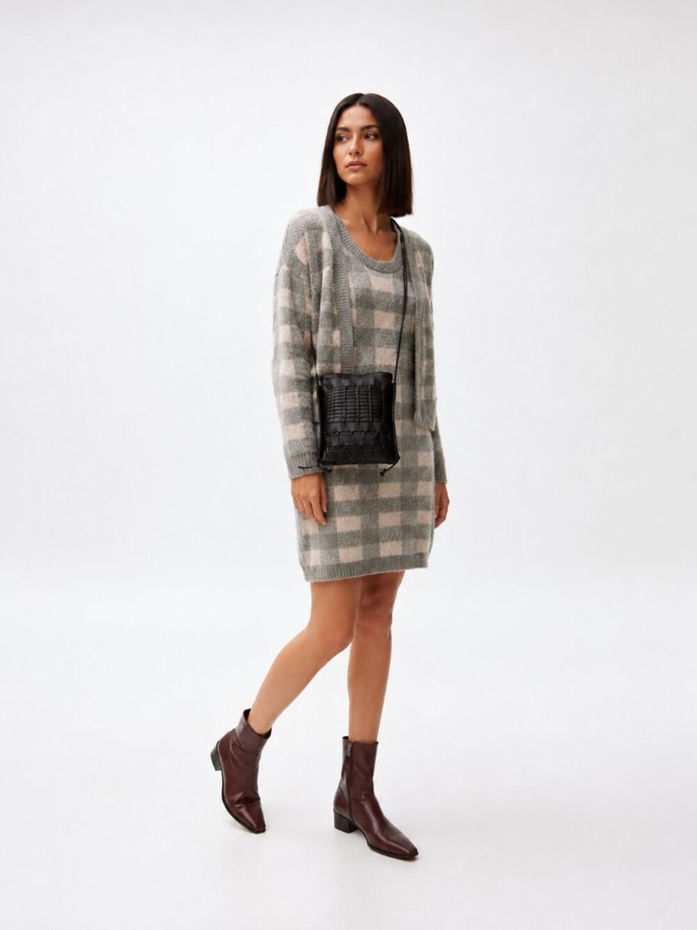 Sincerely Jule’s Plaid Women's Sweater Two Piece Set Cozy, Coordinated Preppy